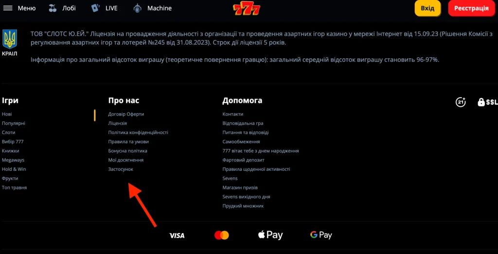 Додаток казино 777